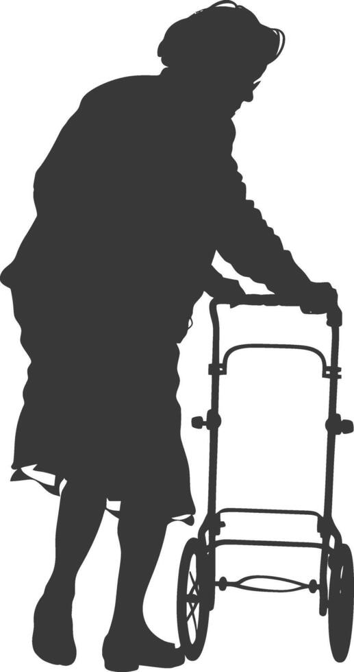 silhouette elderly woman with walking frames full body black color only vector