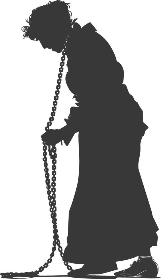 silhouette elderly woman slave with shackle full body black color only vector