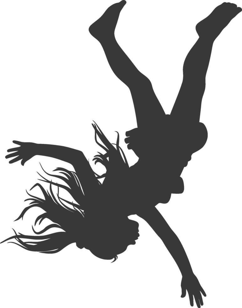 silhouette falling little girl falling from a great place black color only vector