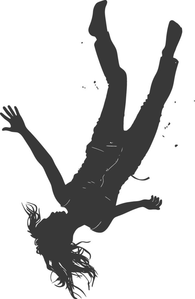 silhouette falling woman falling from a great place black color only vector