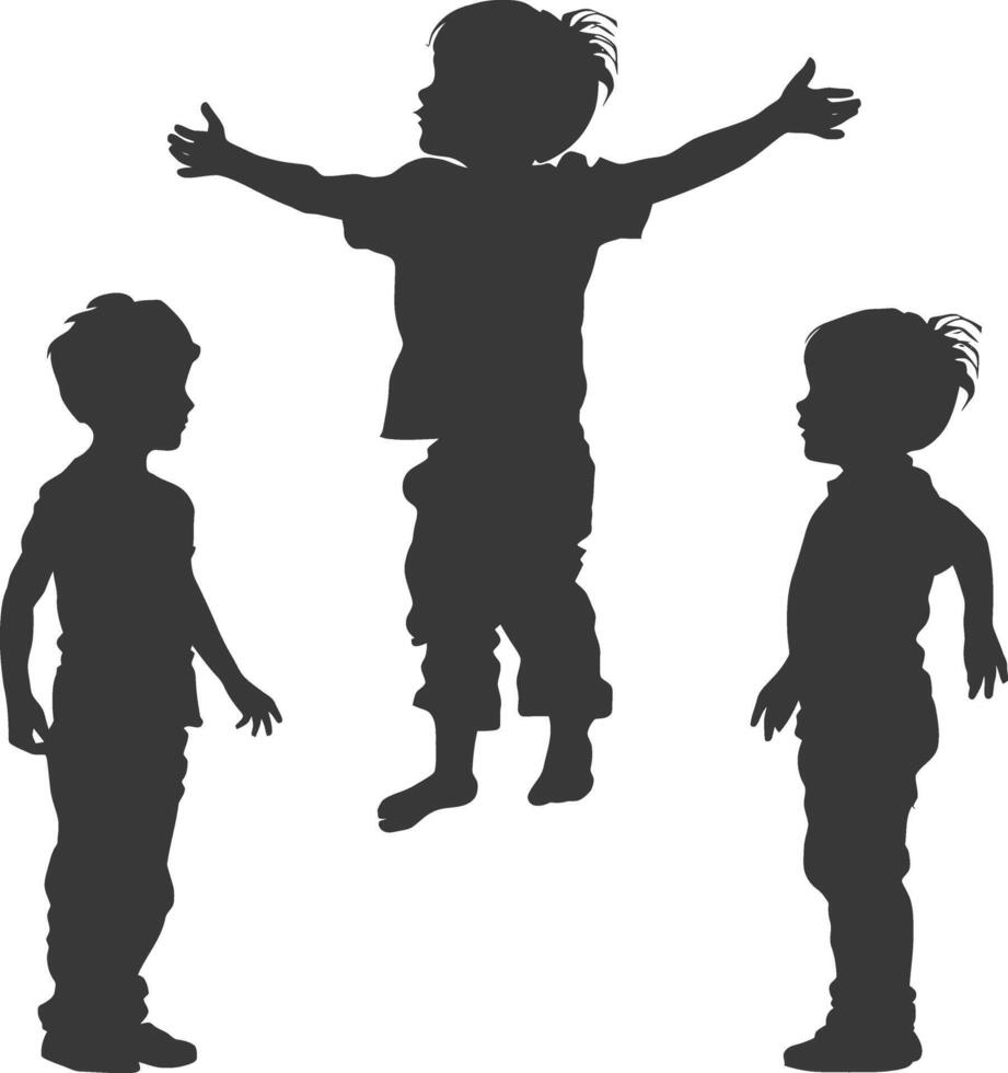 silhouette floating little boy with poses full body black color only vector