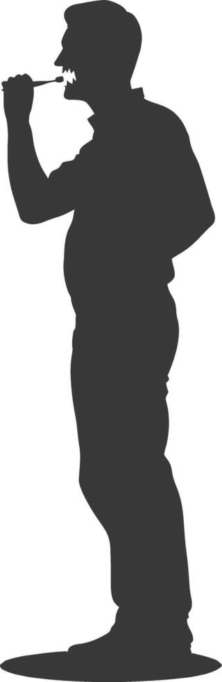 silhouette man brushing teeth full body black color only vector