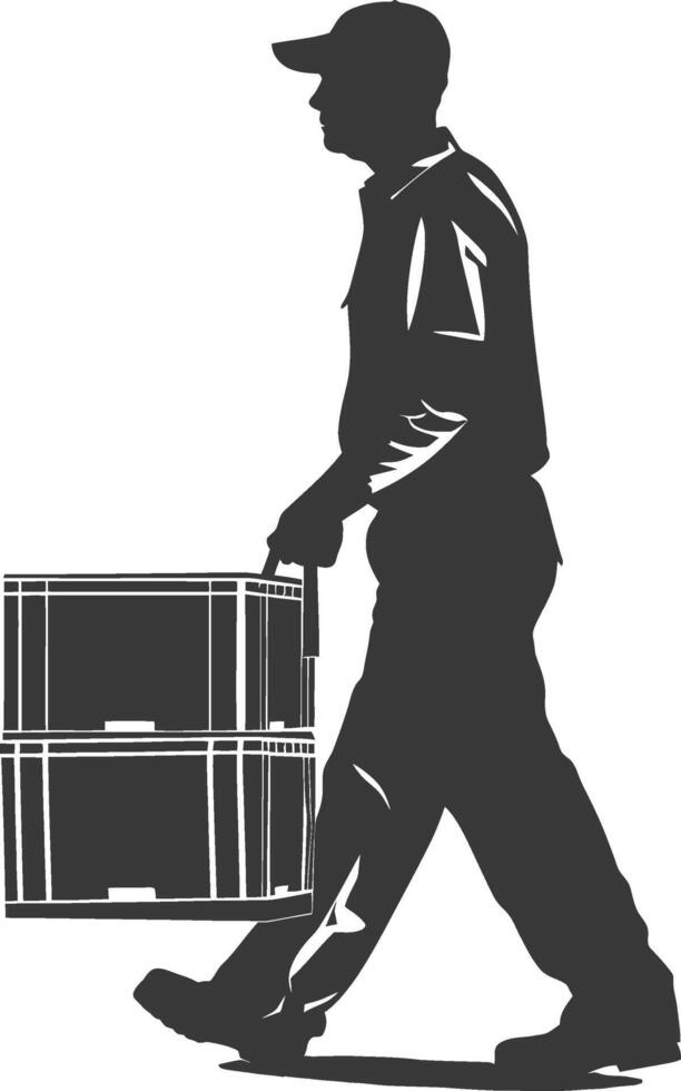 silhouette man carry goods in loader box full body black color only vector