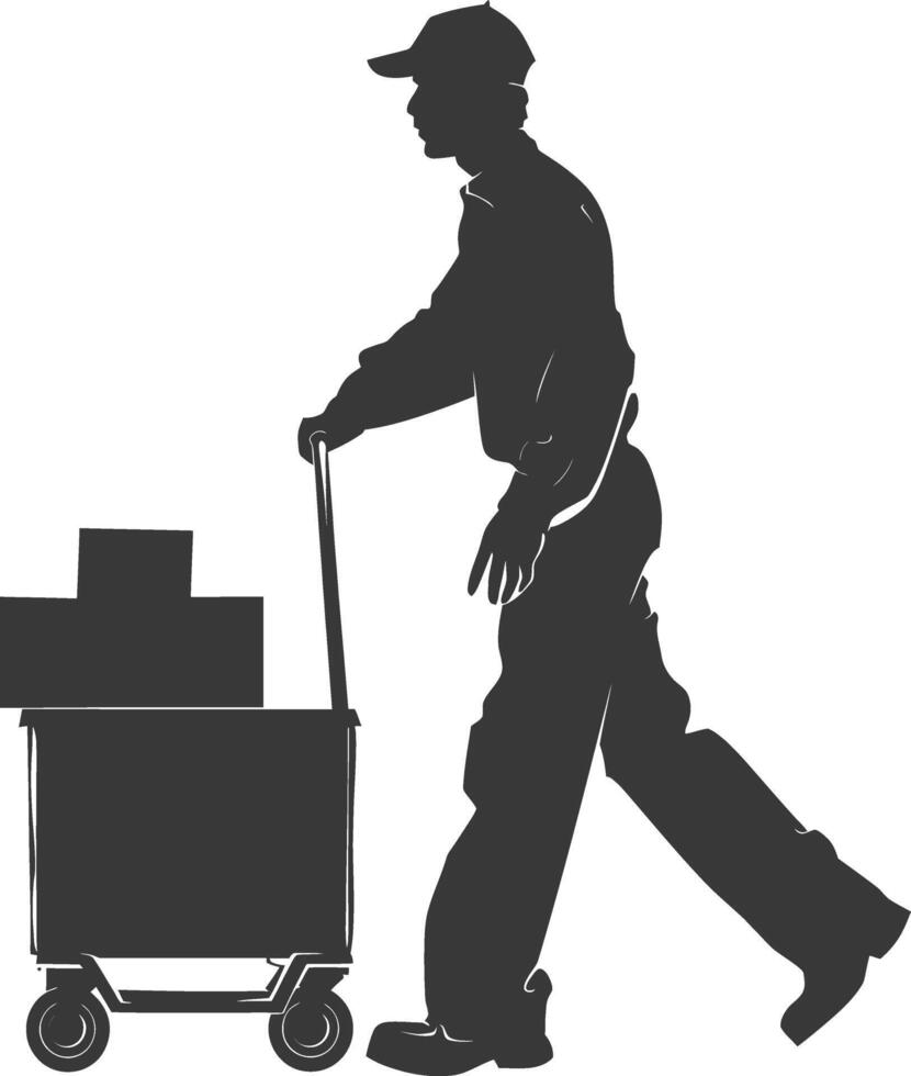 silhouette man carry goods in loader box full body black color only vector
