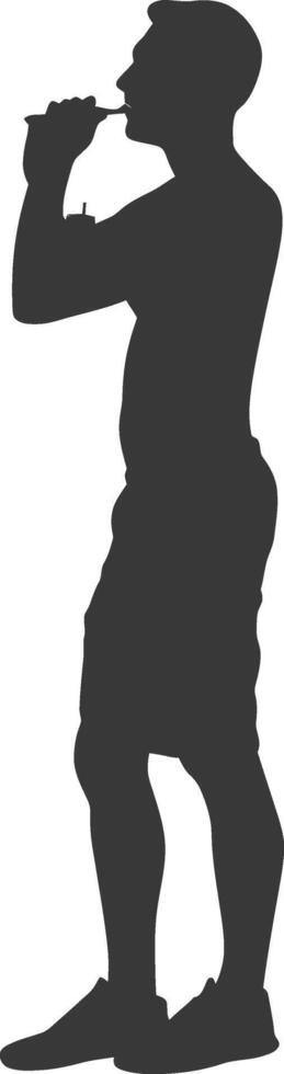 silhouette man brushing teeth full body black color only vector