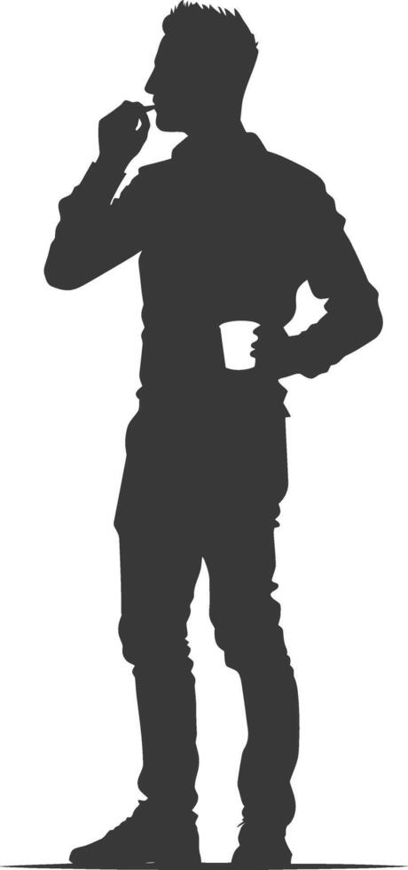 silhouette man brushing teeth full body black color only vector