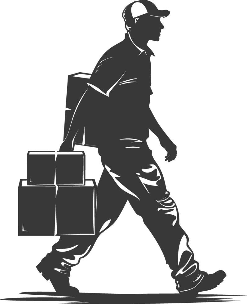 silhouette man carry goods in loader box full body black color only vector