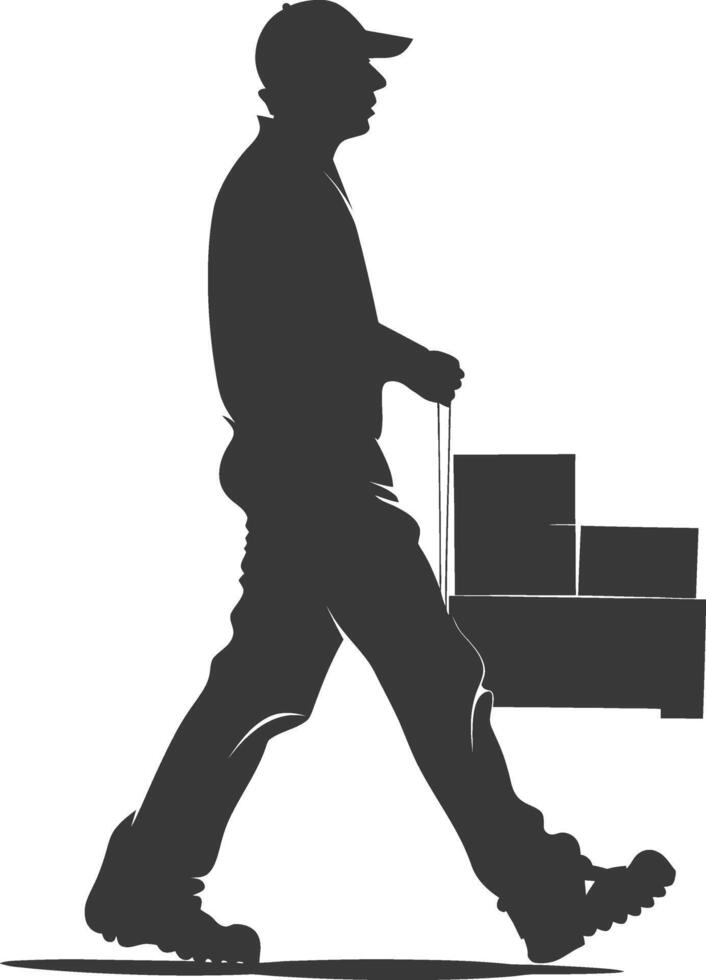 silhouette man carry goods in loader box full body black color only vector