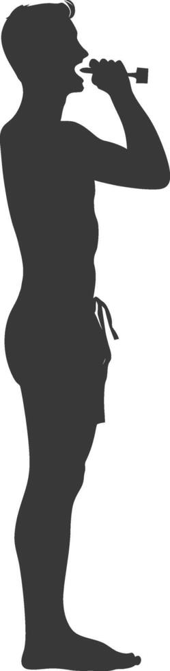 silhouette man brushing teeth full body black color only vector
