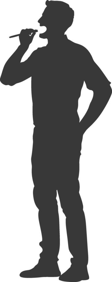 silhouette man brushing teeth full body black color only vector