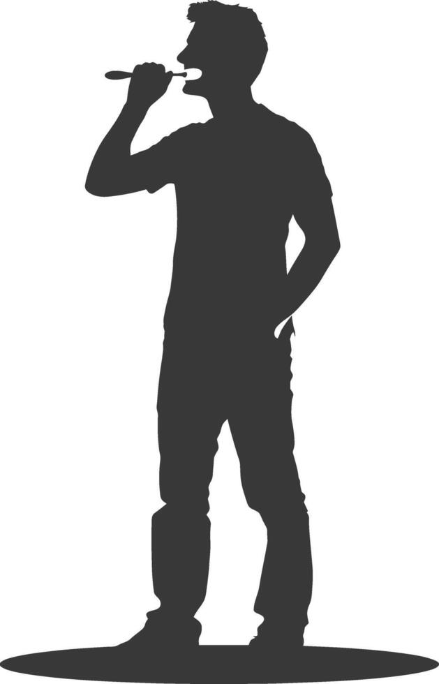 silhouette man brushing teeth full body black color only vector