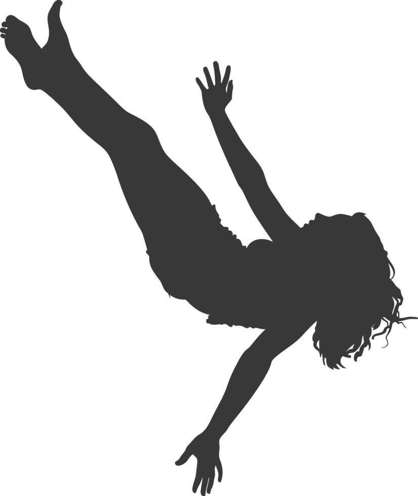 silhouette falling woman falling from a great place black color only vector