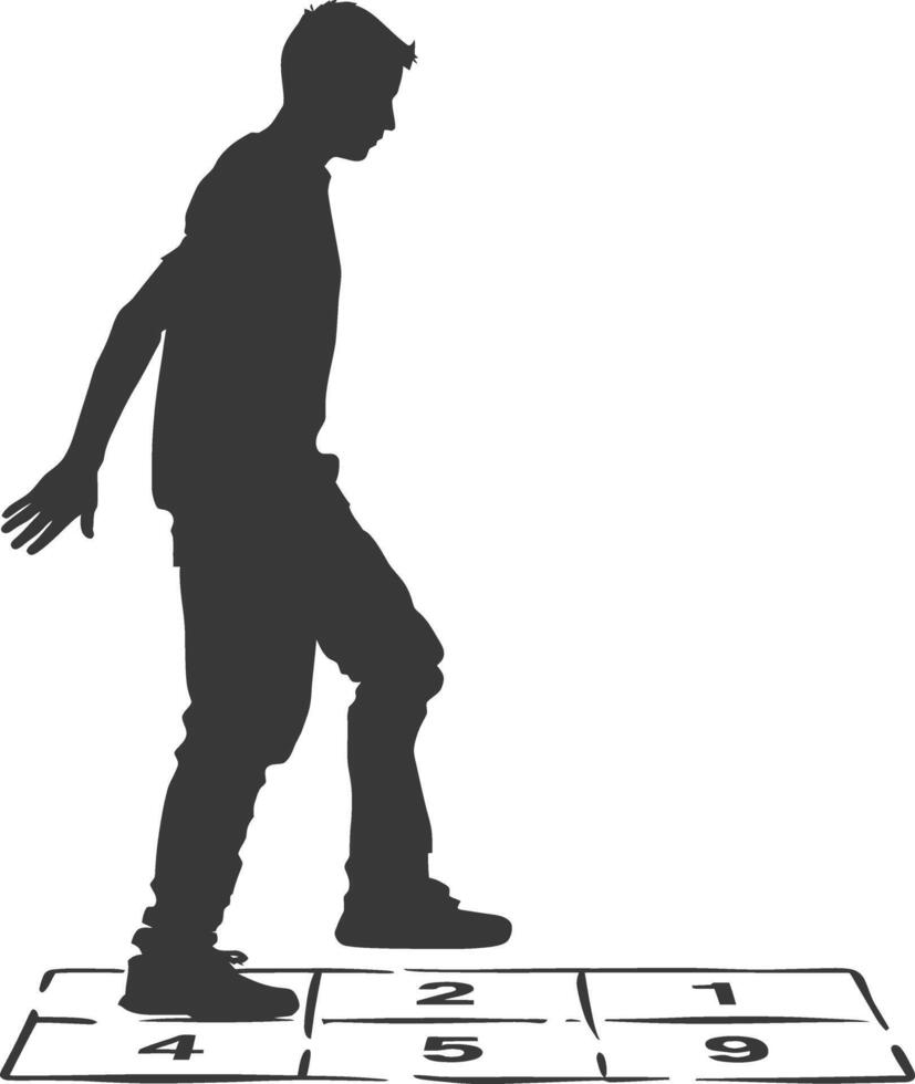 silhouette man playing hopscotch game full body black color only vector