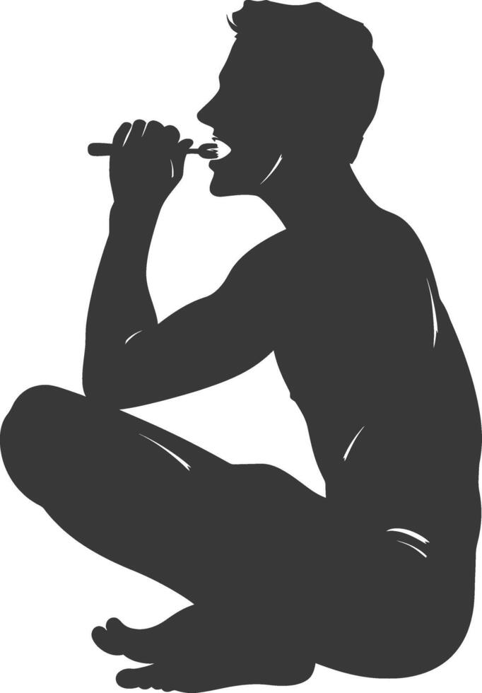 silhouette man brushing teeth full body black color only vector