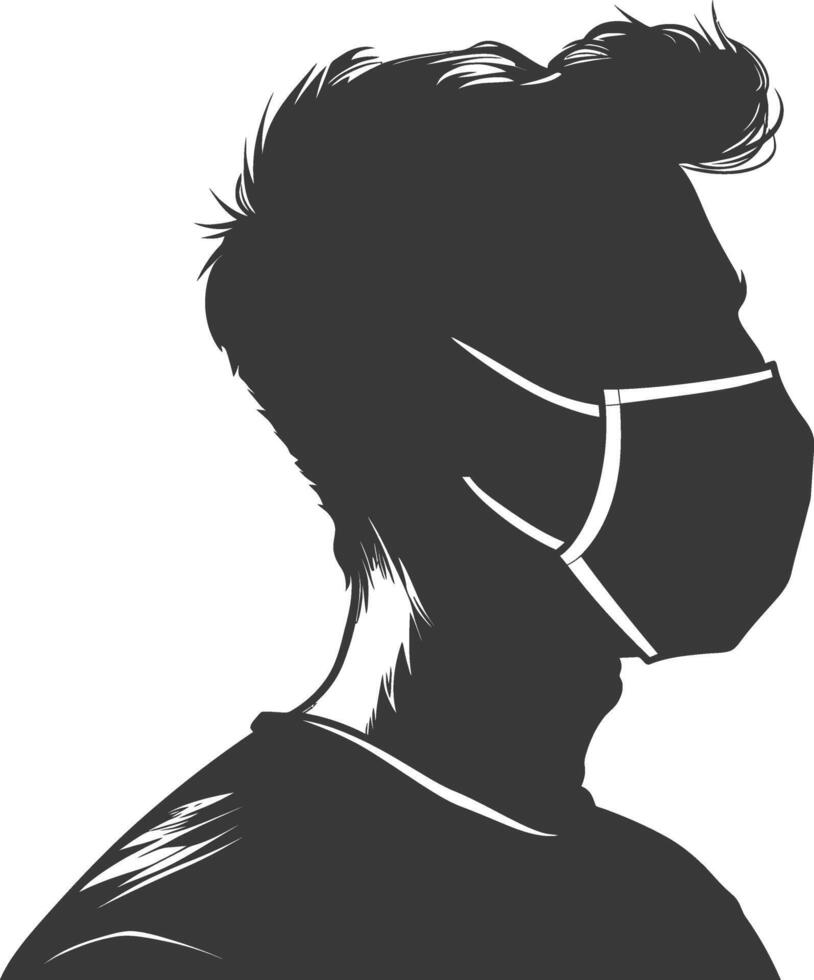 silhouette man using face mask black color only vector