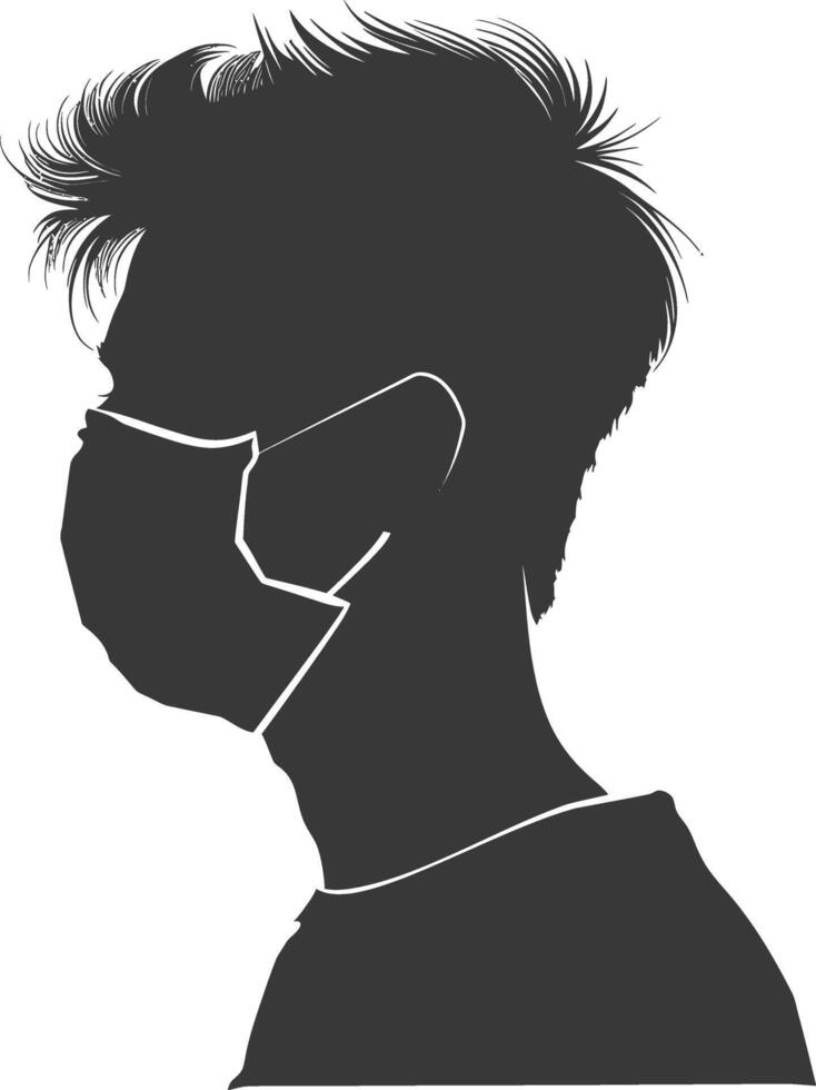 silhouette man using face mask black color only vector