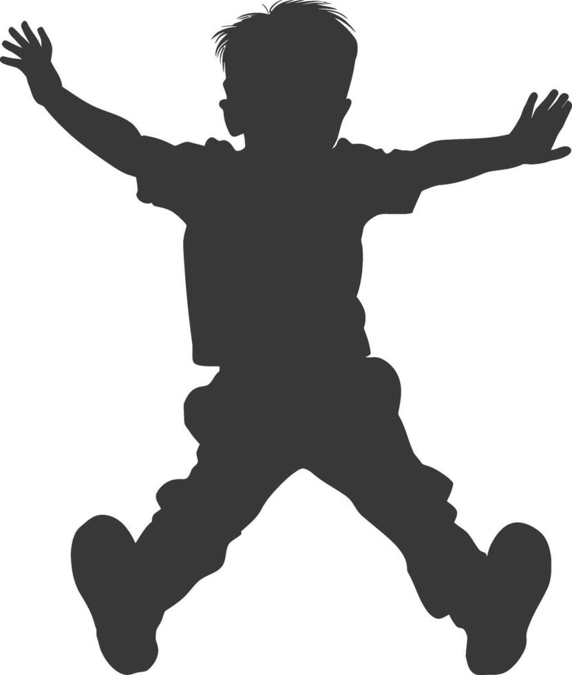 silhouette flying little boy with poses full body black color only vector