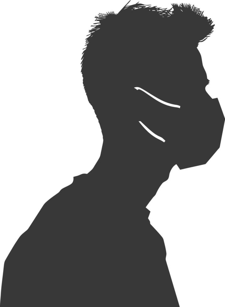 silhouette man using face mask black color only vector