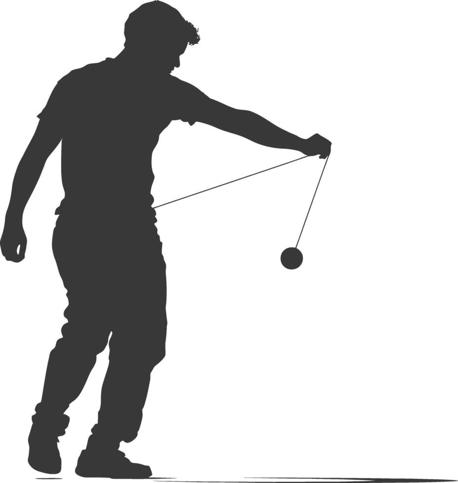 silhouette man playing yoyo game full body black color only vector