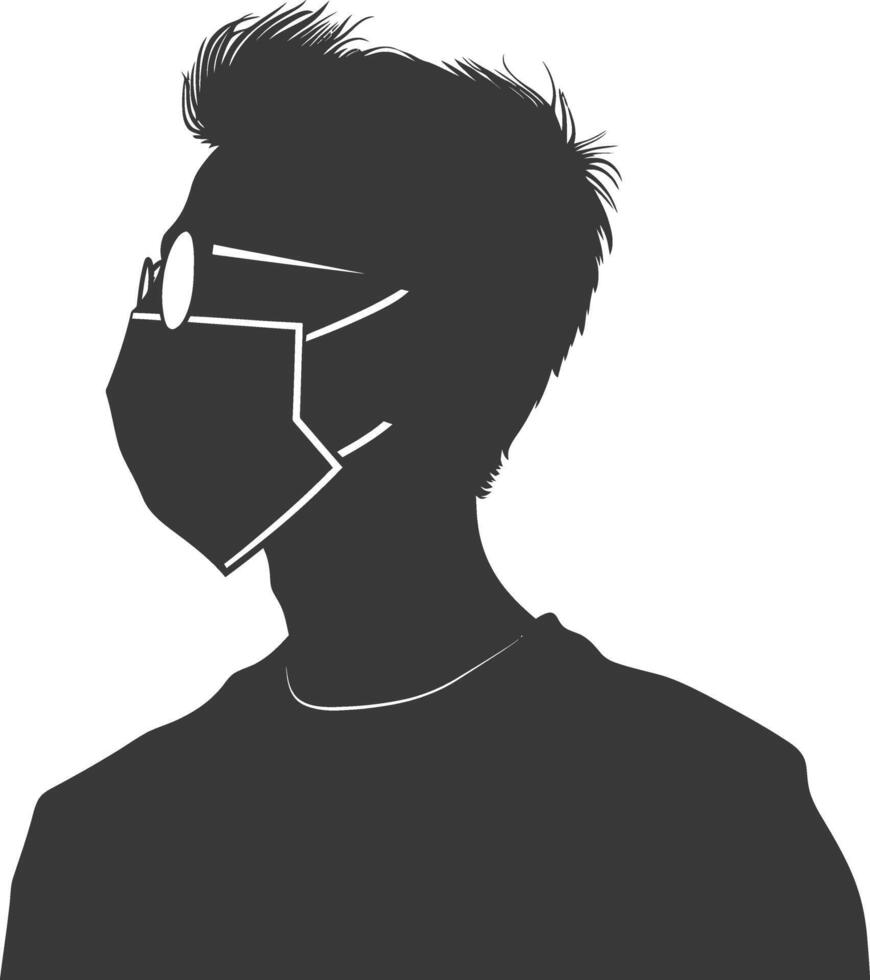 silhouette man using face mask black color only vector