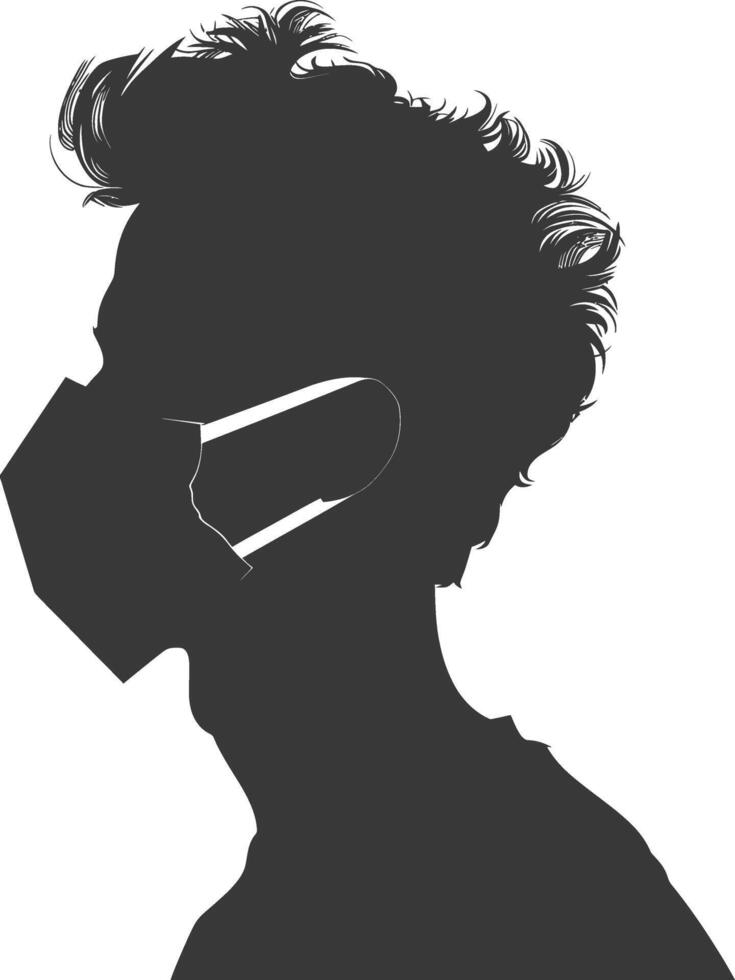 silhouette man using face mask black color only vector