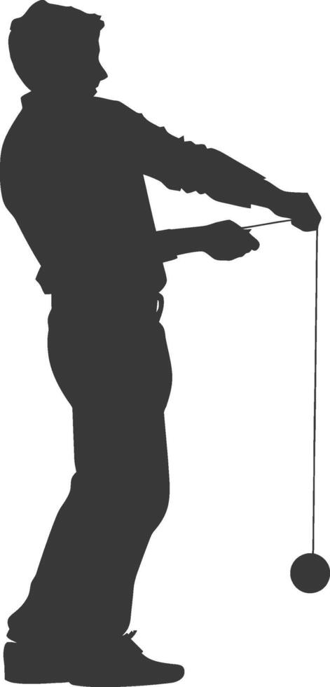 silhouette man playing yoyo game full body black color only vector
