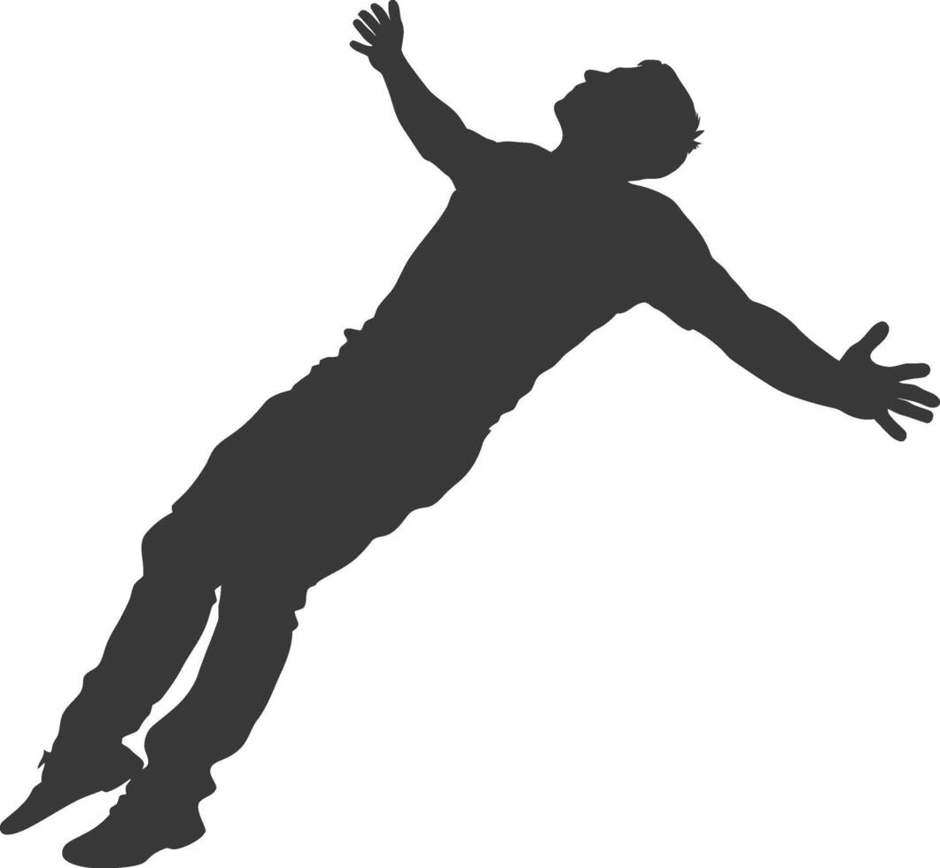 silhouette flying man with poses full body black color only vector