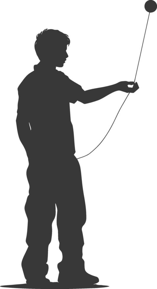 silhouette man playing yoyo game full body black color only vector
