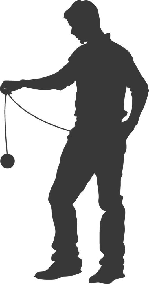 silhouette man playing yoyo game full body black color only vector