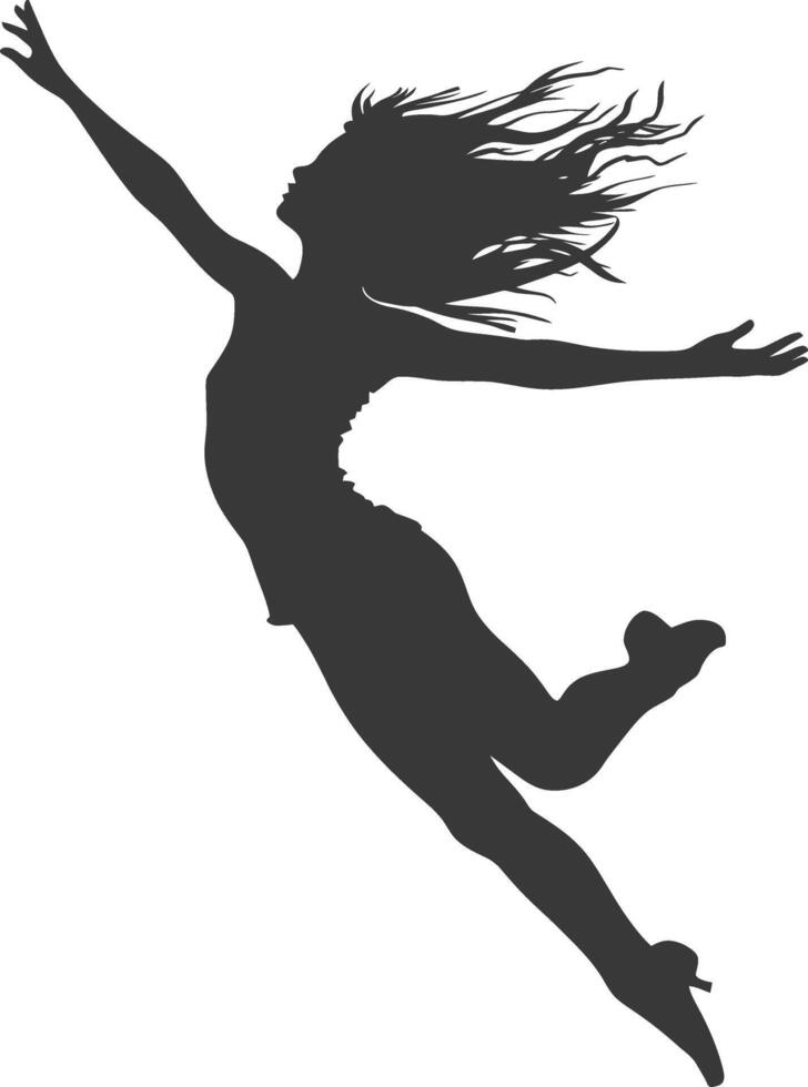 silhouette flying woman with poses full body black color only vector