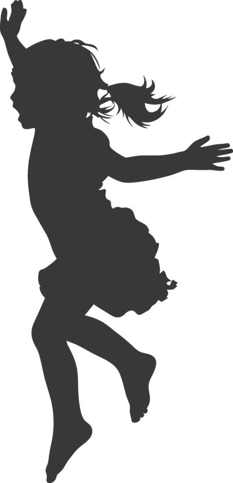 silhouette flying little girl with poses full body black color only vector