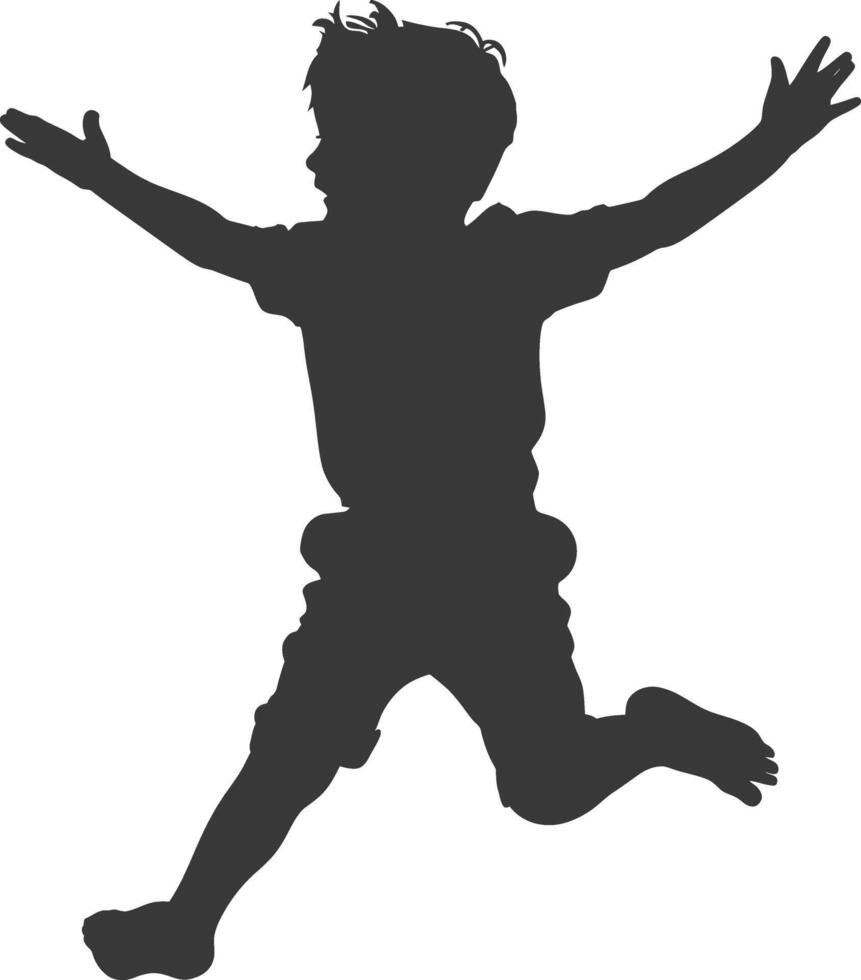 silhouette flying little boy with poses full body black color only vector