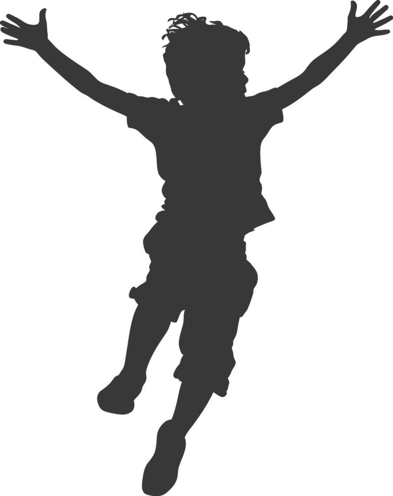 silhouette flying little boy with poses full body black color only vector