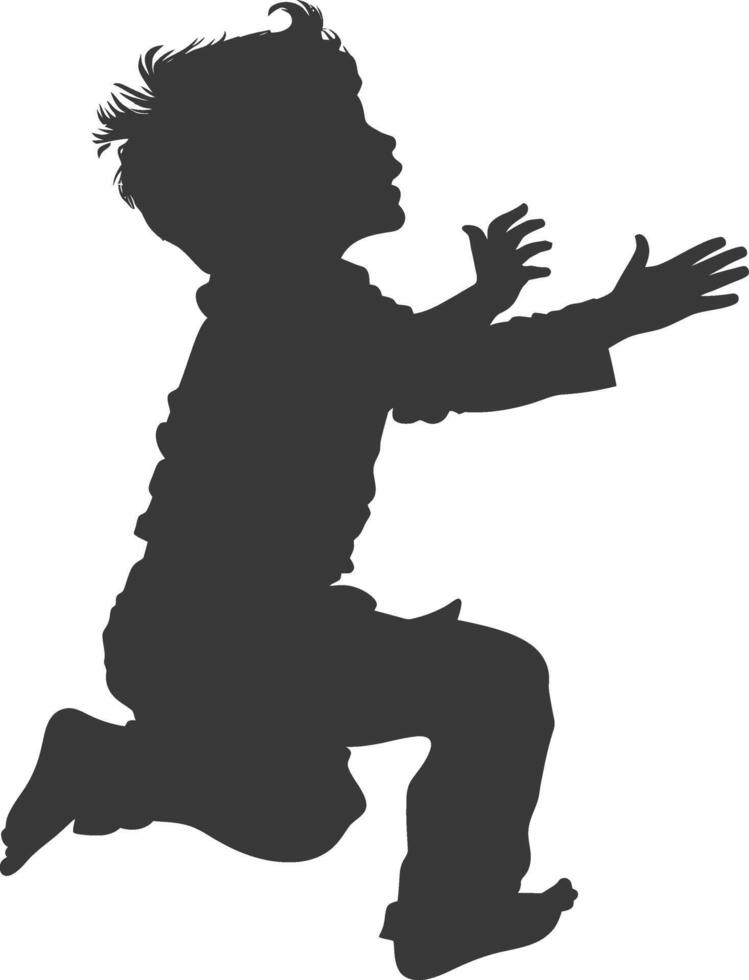 silhouette flying little boy with poses full body black color only vector
