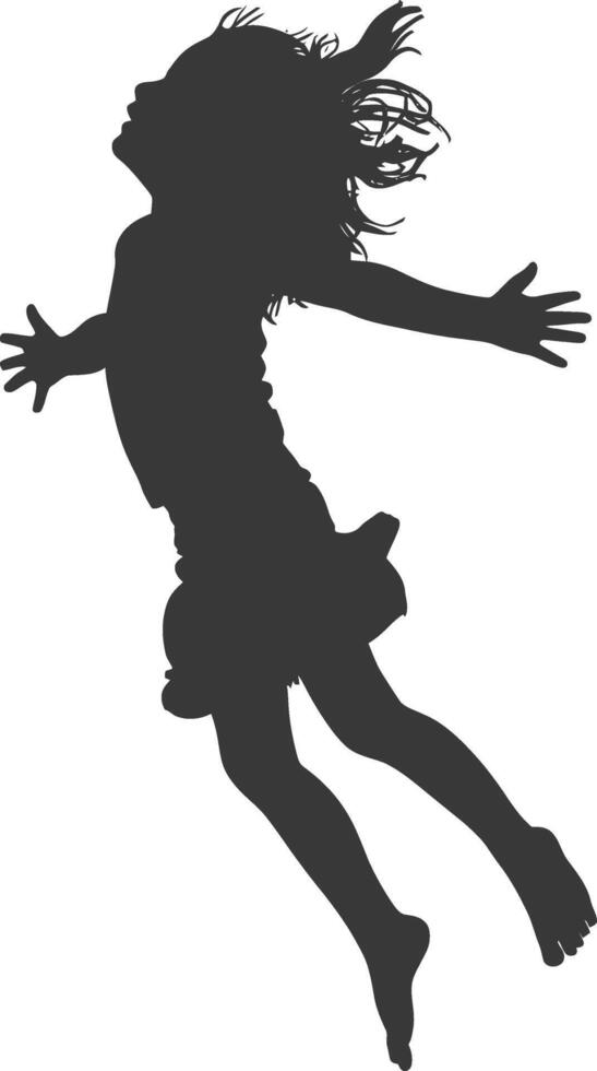 silhouette flying little girl with poses full body black color only vector