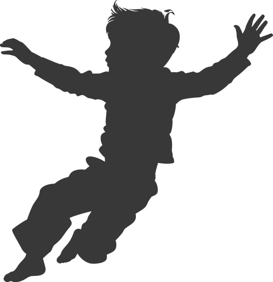silhouette flying little boy with poses full body black color only vector