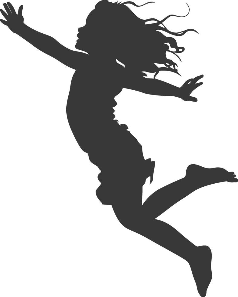 silhouette flying little girl with poses full body black color only vector