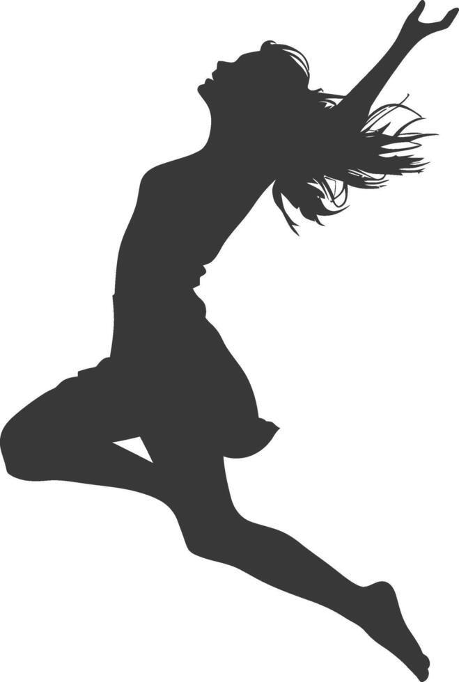 silhouette flying woman with poses full body black color only vector