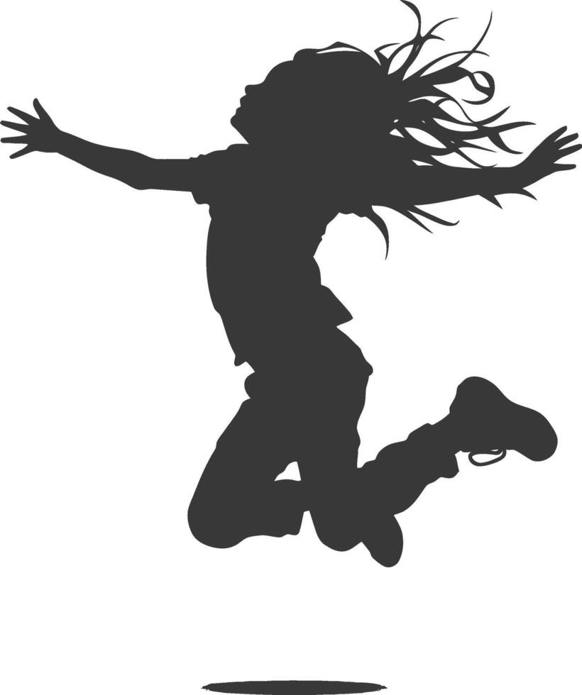 silhouette flying little girl with poses full body black color only vector