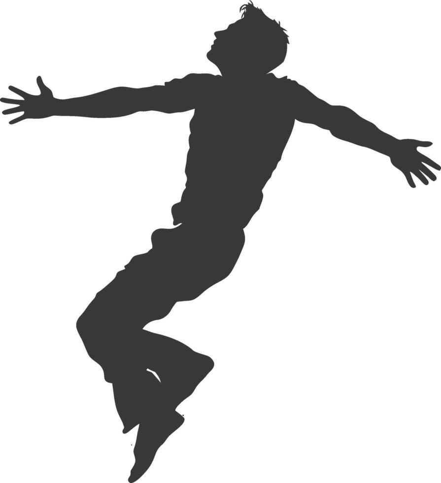 silhouette flying man with poses full body black color only vector