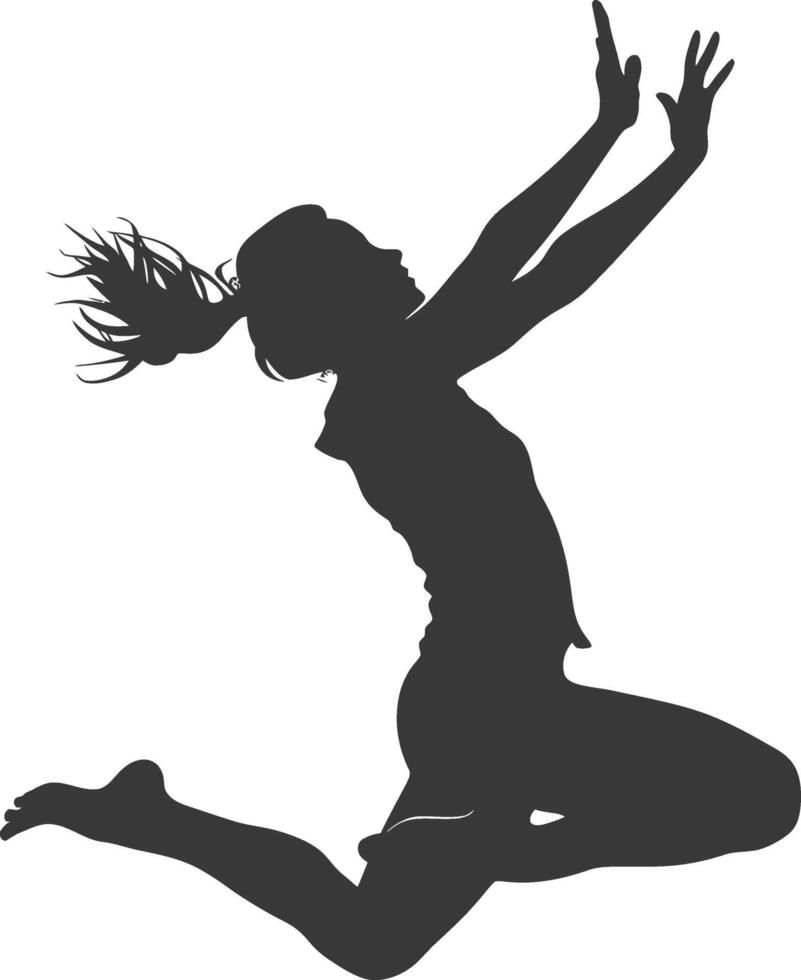silhouette flying woman with poses full body black color only vector