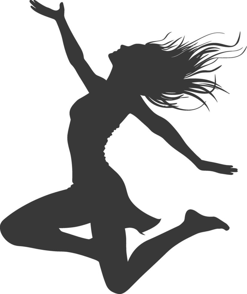 silhouette flying woman with poses full body black color only vector