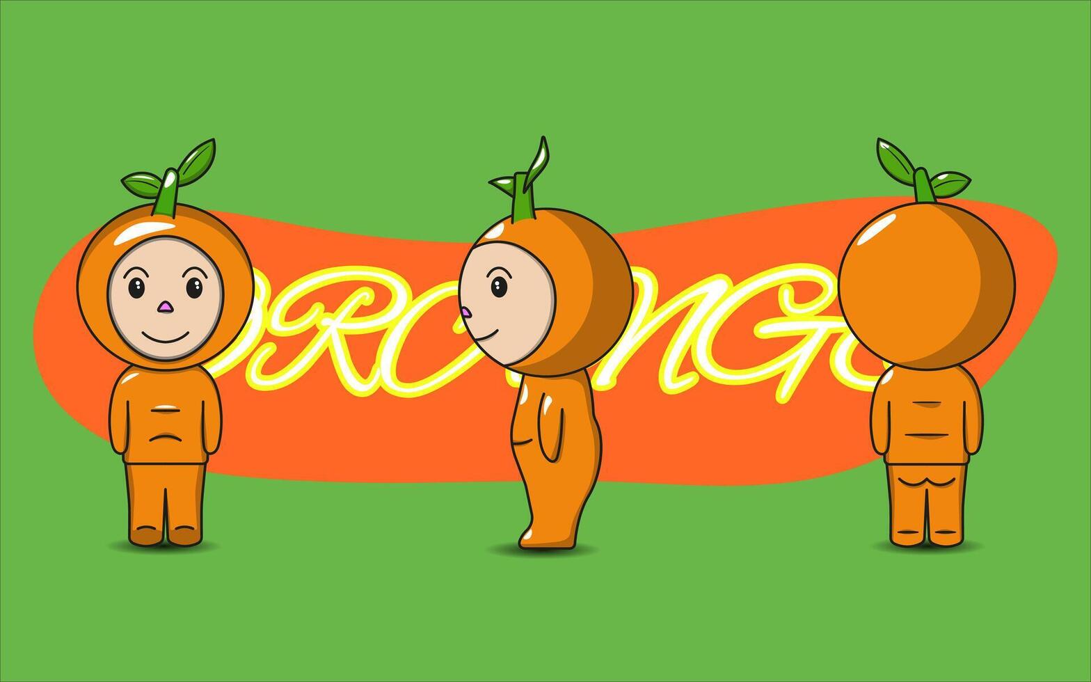 Orange fruit mascot character design from 3 sides vector