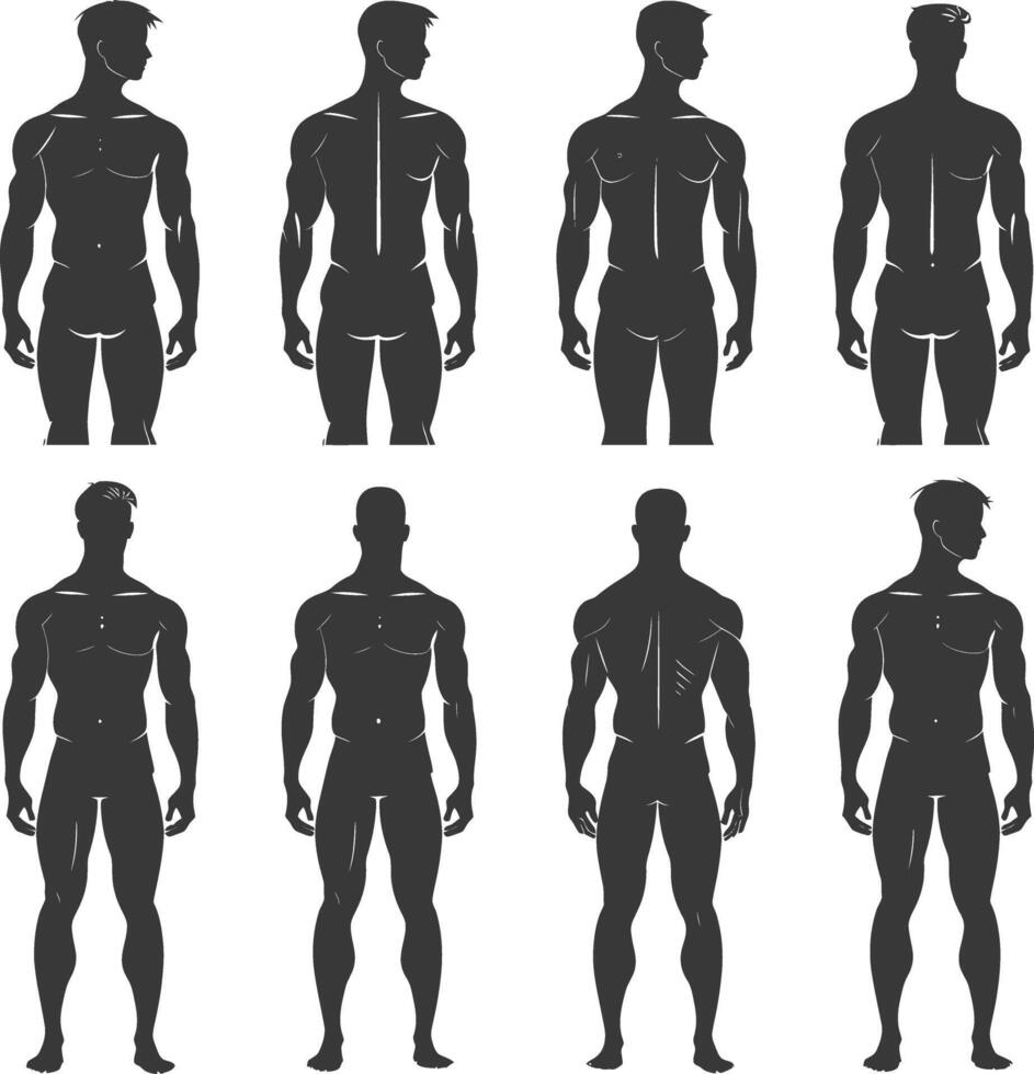 silhouette man mannequin with poses full body black color only vector