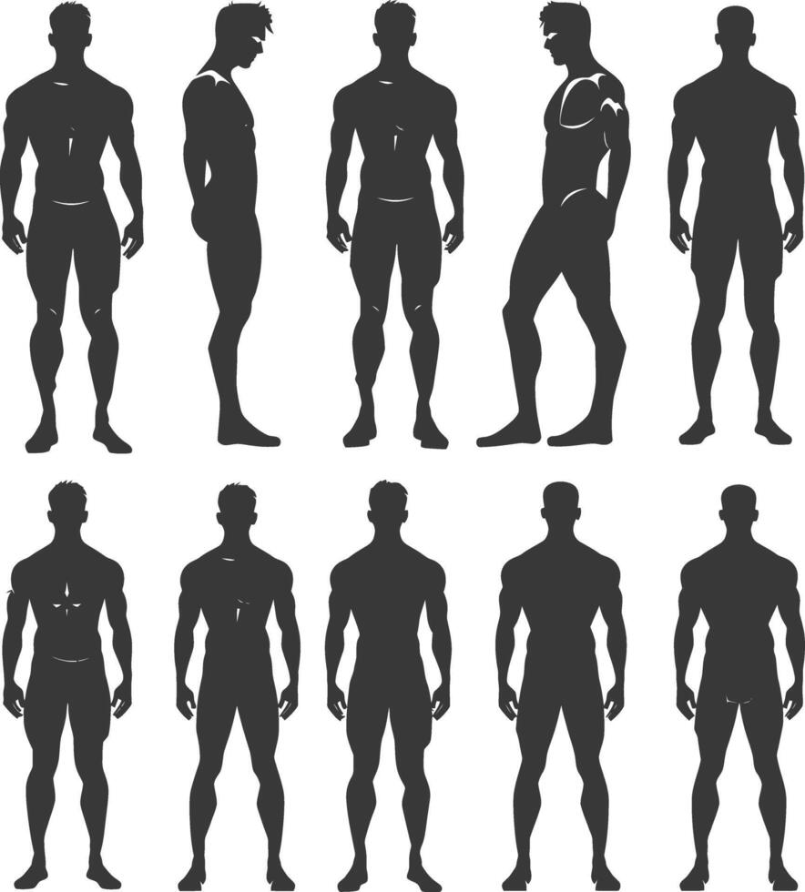 silhouette man mannequin with poses full body black color only vector