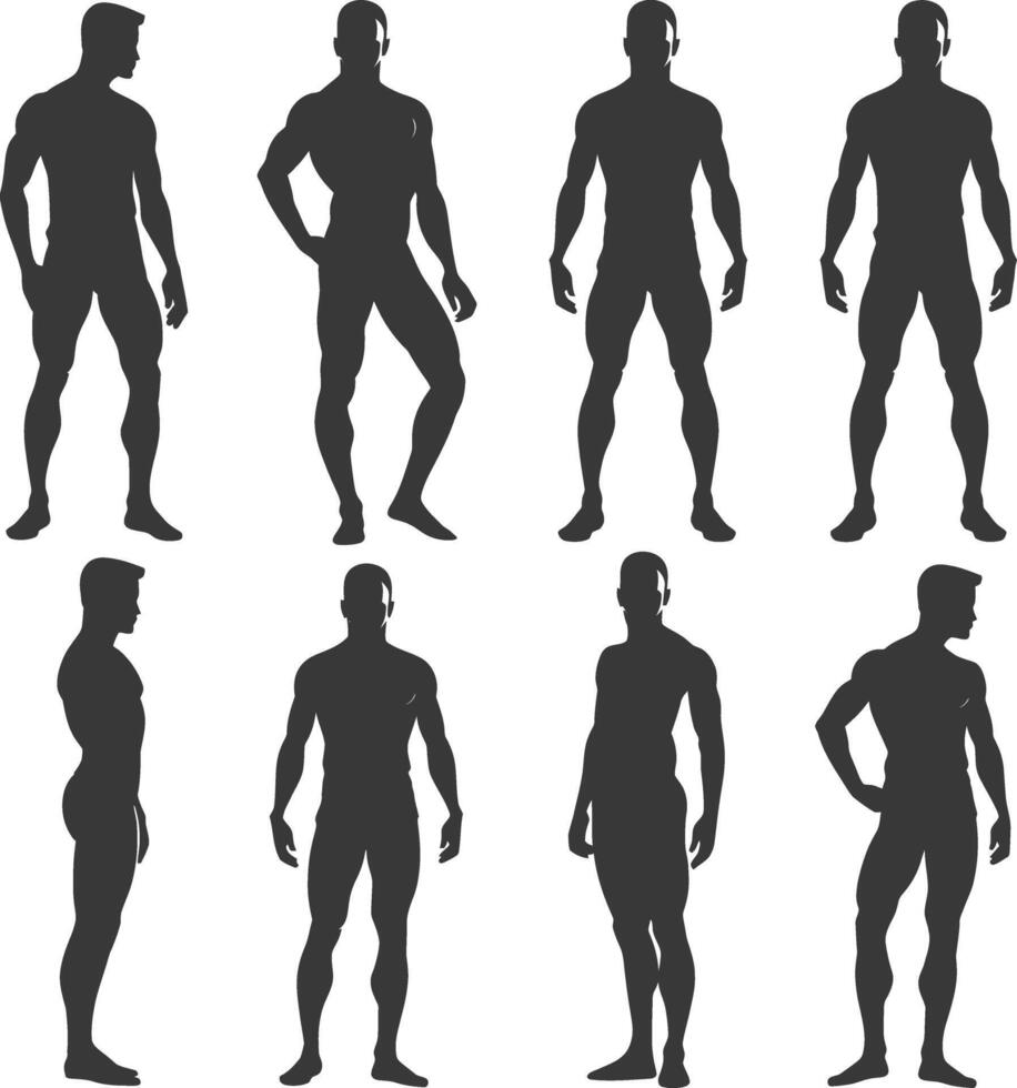 silhouette man mannequin with poses full body black color only vector