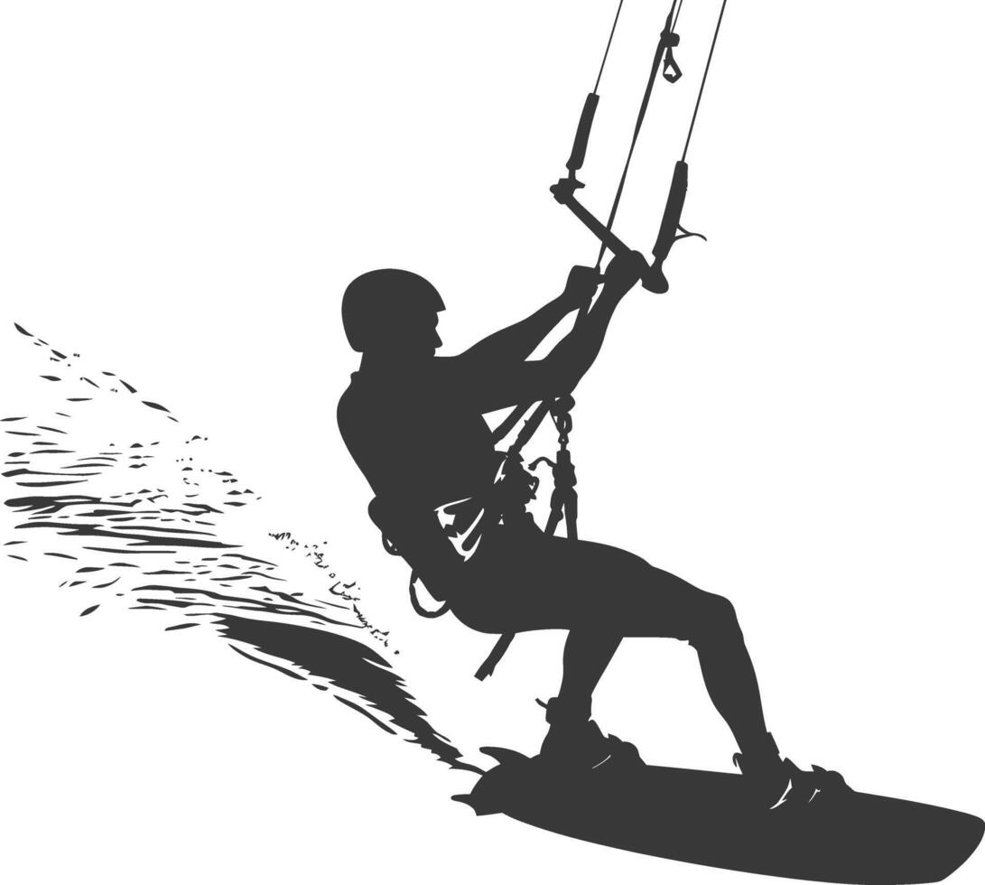 silhouette kitesurfing man athlete in action full body black color only vector