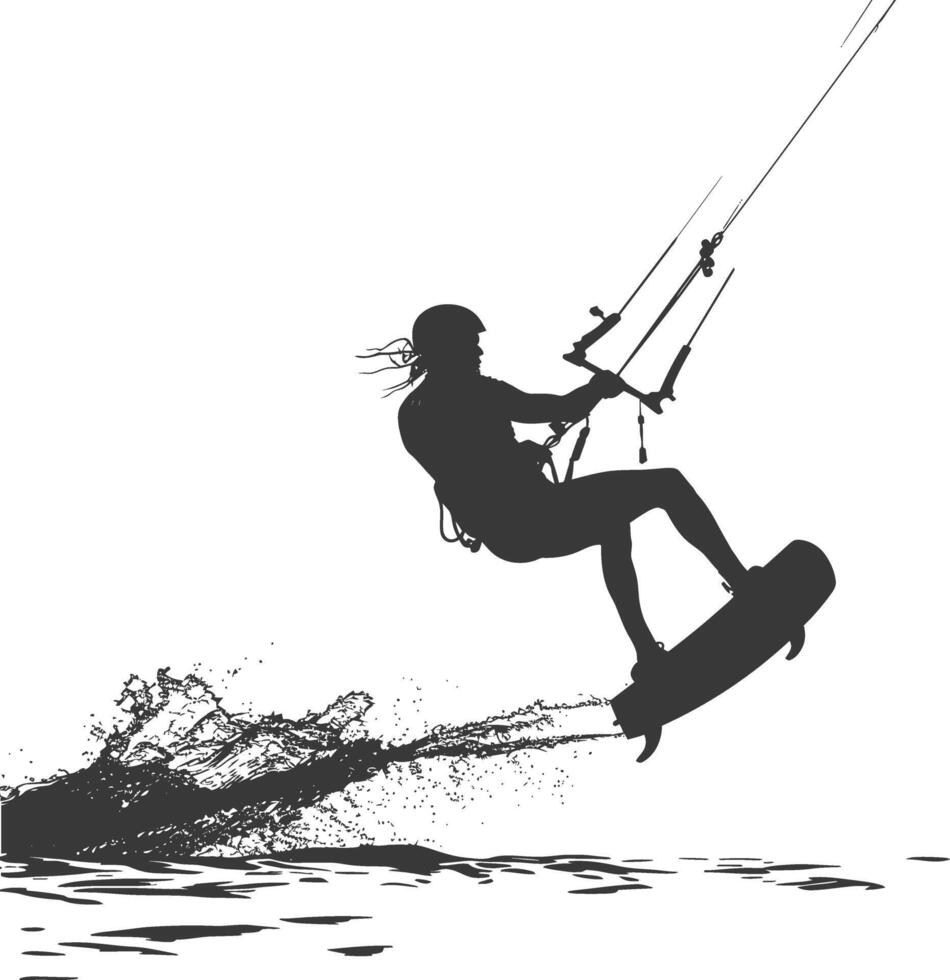 silhouette kitesurfing man athlete in action full body black color only vector