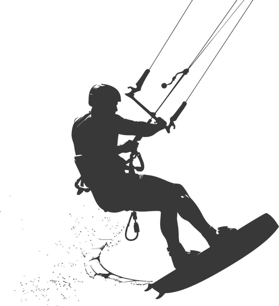 silhouette kitesurfing man athlete in action full body black color only vector
