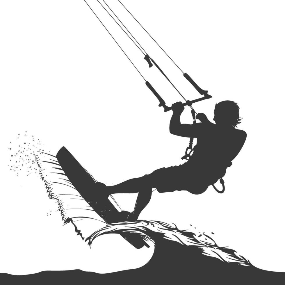 silhouette kitesurfing man athlete in action full body black color only vector